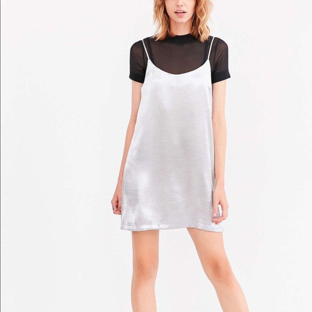 Urban Outfitters Silver Metallic Mini Dress - Medium